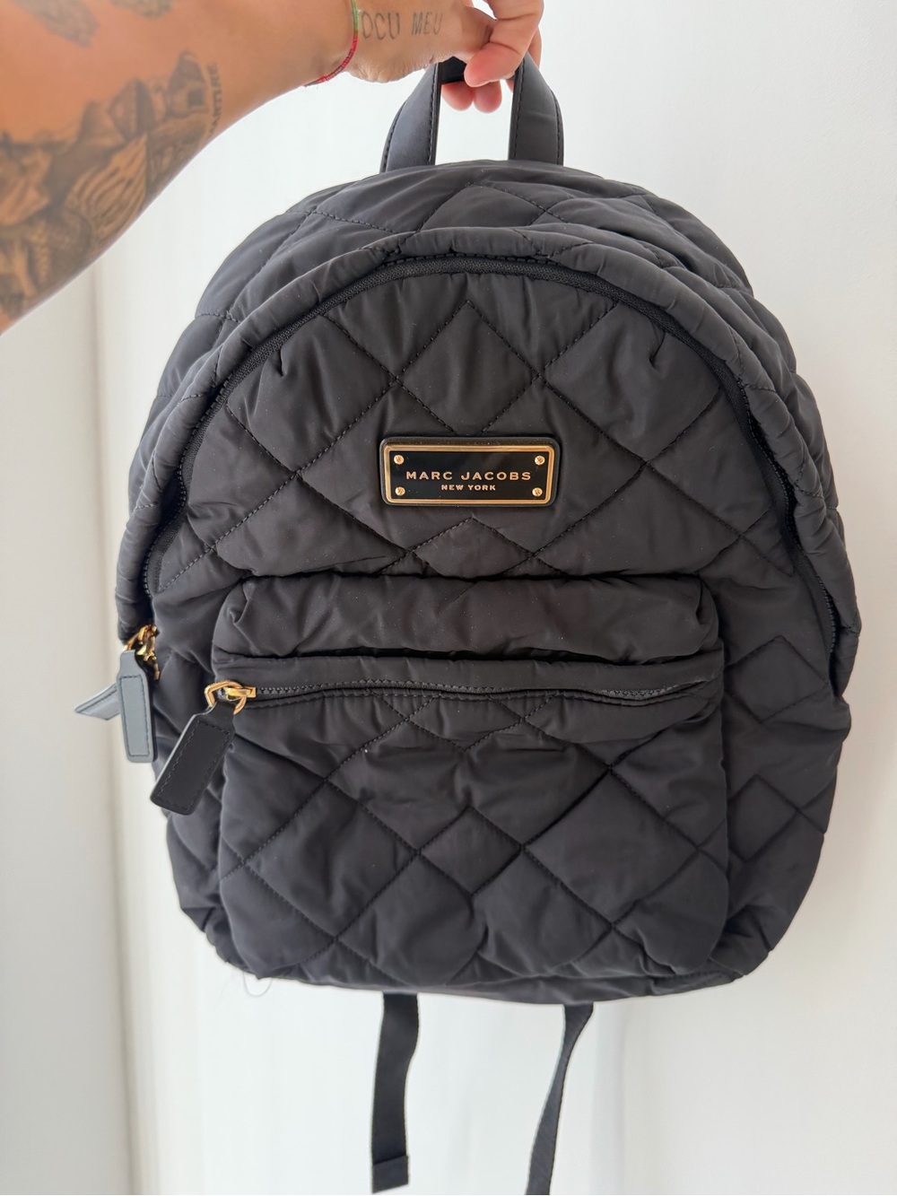 Marc Jacobs Black Quilted Nylon Backpack with Gold Hardware